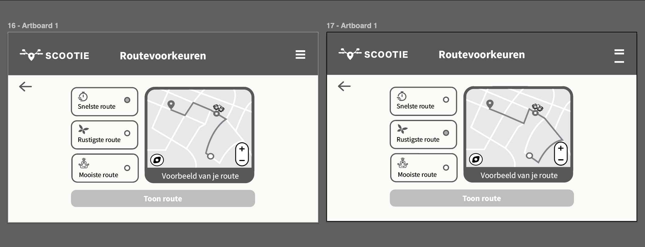 Lo-fi wireframes Scootie